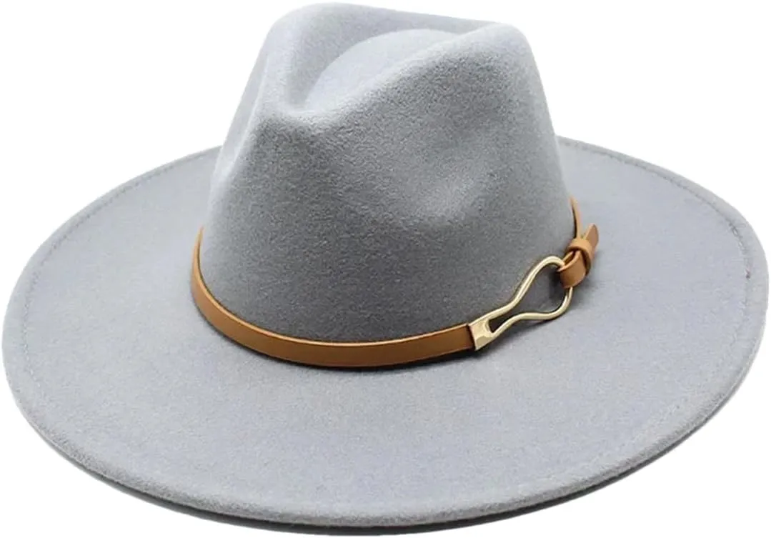 Women Fedora Hat Big Wide Brim Vintage Felted Jazz Hat Winter Formal Dress Cap Sombreros Gray