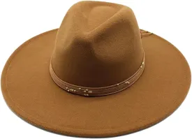 Women's Big Brim Peach Fedora Hat Chain Jazz Top Hat Winter Men's Classic Woolen Hat